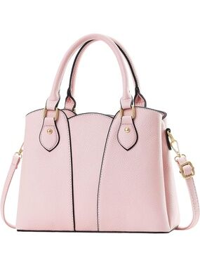 Women Light Pink Vegan Leather Zipper Top-handle Satchel With Strap Shoulder Bag
